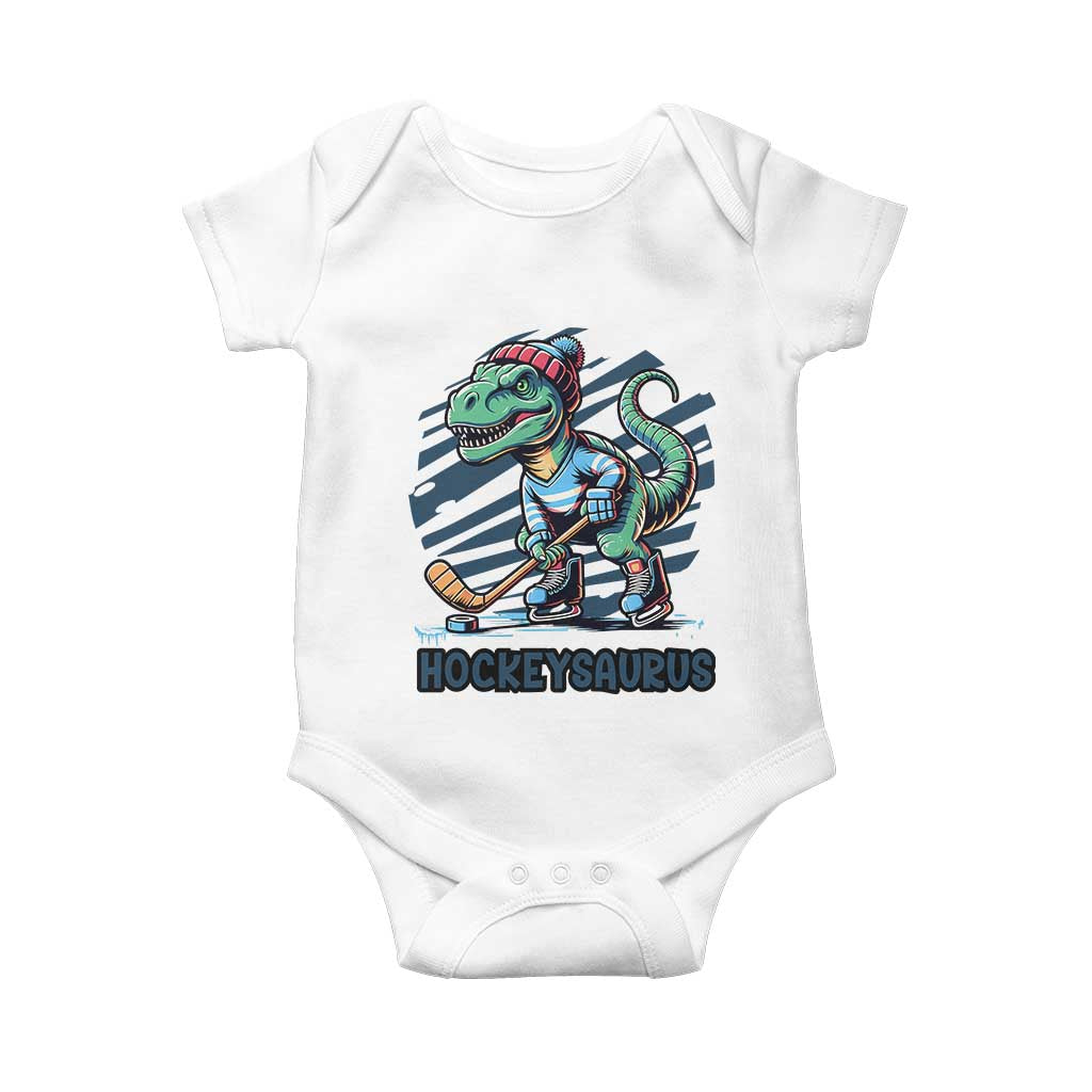 Funny Dinosaur Playing Ice Hockey Baby Onesie Hockeysaurus Gift For Kids TS12 White Print Your Wear
