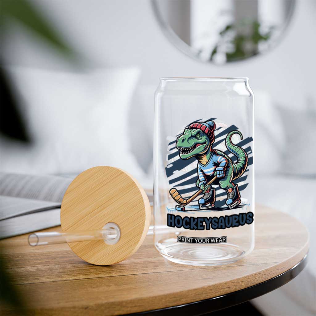 Funny Dinosaur Playing Ice Hockey Glass Can Hockeysaurus Gift For Kids TS12 Print Your Wear
