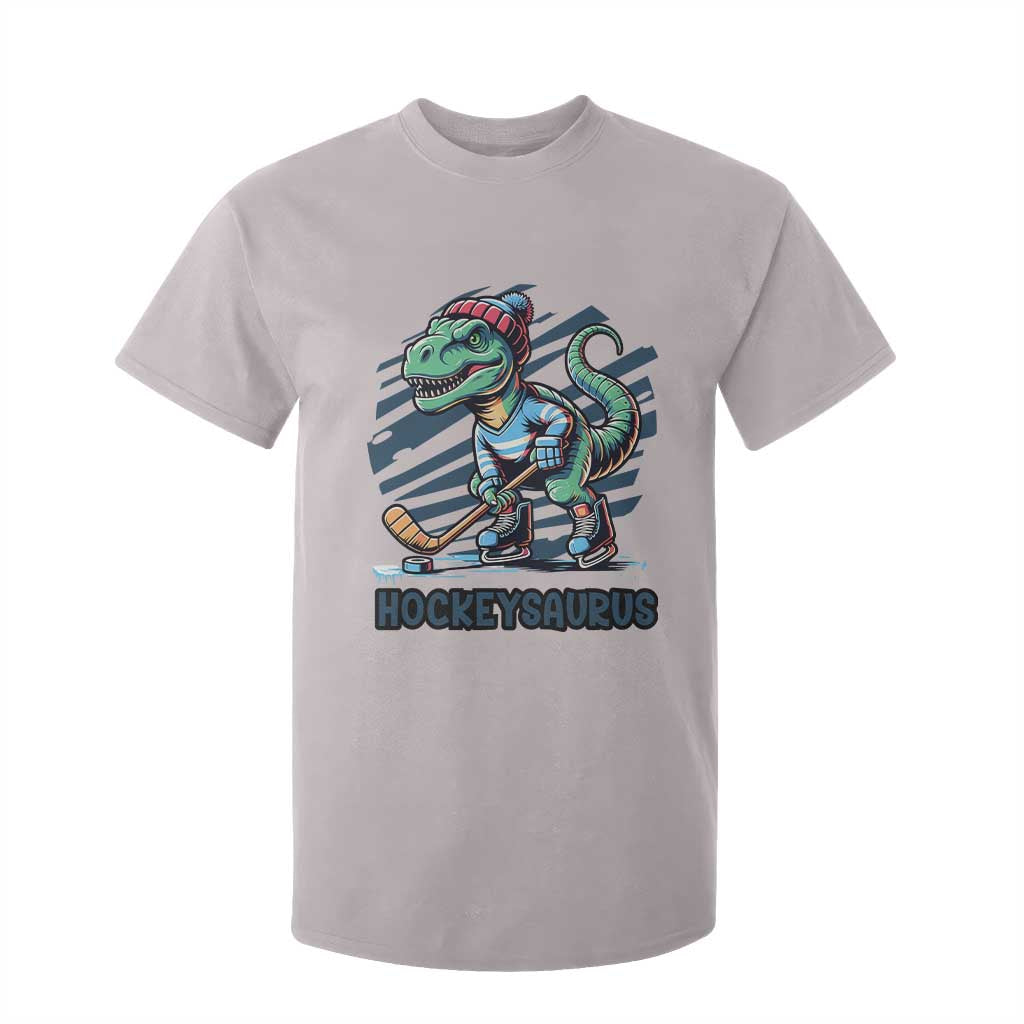 Funny Dinosaur Playing Ice Hockey T Shirt For Kid Hockeysaurus Gift For Kids TS12 Ice Gray Print Your Wear