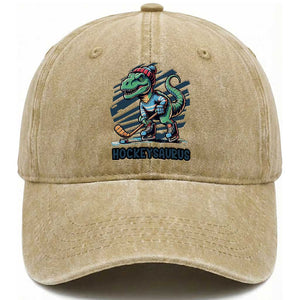 Funny Dinosaur Playing Ice Hockey Washed Cotton Baseball Cap Hockeysaurus Gift For Kids TS12 Print Your Wear