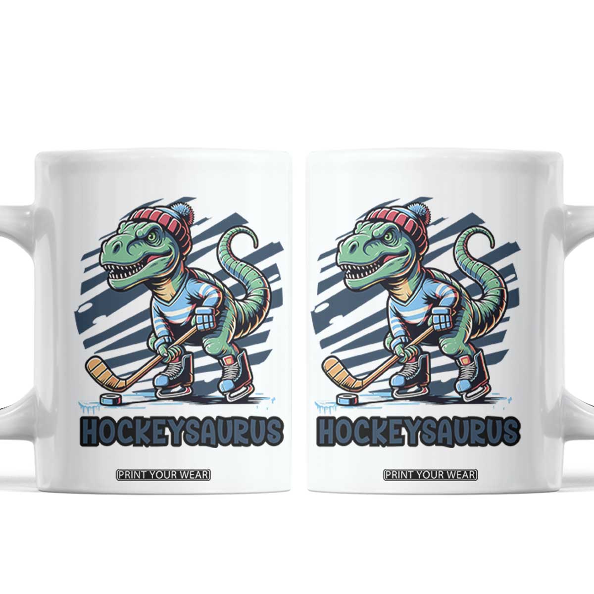 Funny Dinosaur Playing Ice Hockey Coffee Mug Hockeysaurus Gift For Kids TS12 White Print Your Wear