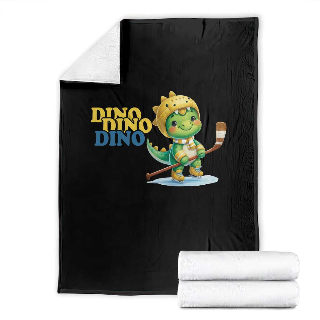 Funny Dinosaur Playing Ice Hockey Throw Blanket Gift For Dino Lovers TS12 Black Print Your Wear