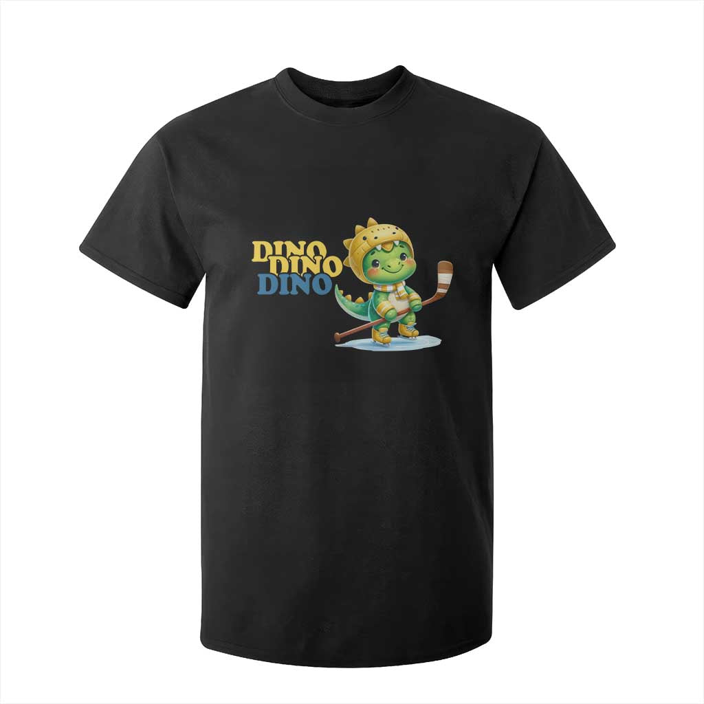 Funny Dinosaur Playing Ice Hockey T Shirt For Kid Gift For Dino Lovers TS12 Black Print Your Wear