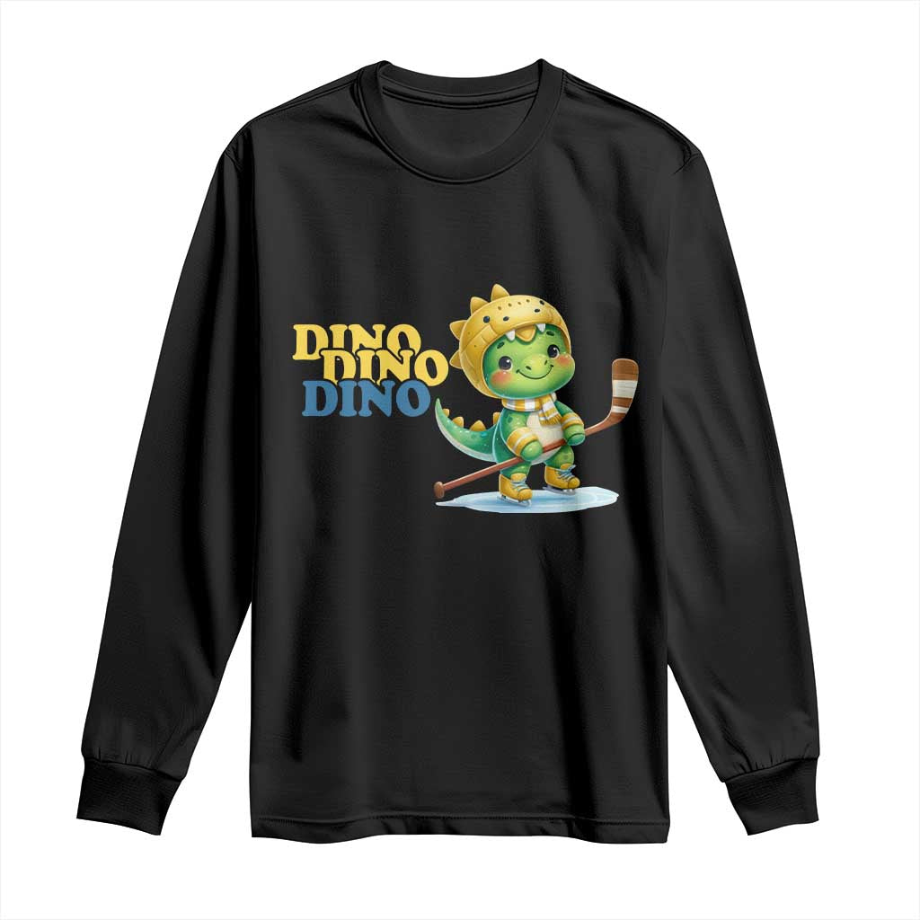 Funny Dinosaur Playing Ice Hockey Long Sleeve Shirt Gift For Dino Lovers TS12 Black Print Your Wear