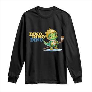 Funny Dinosaur Playing Ice Hockey Long Sleeve Shirt Gift For Dino Lovers TS12 Black Print Your Wear