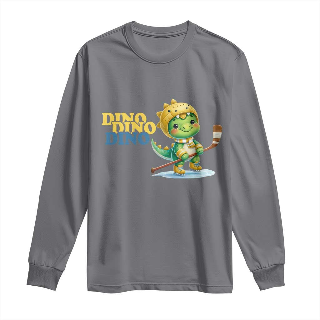 Funny Dinosaur Playing Ice Hockey Long Sleeve Shirt Gift For Dino Lovers TS12 Charcoal Print Your Wear