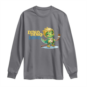 Funny Dinosaur Playing Ice Hockey Long Sleeve Shirt Gift For Dino Lovers TS12 Charcoal Print Your Wear