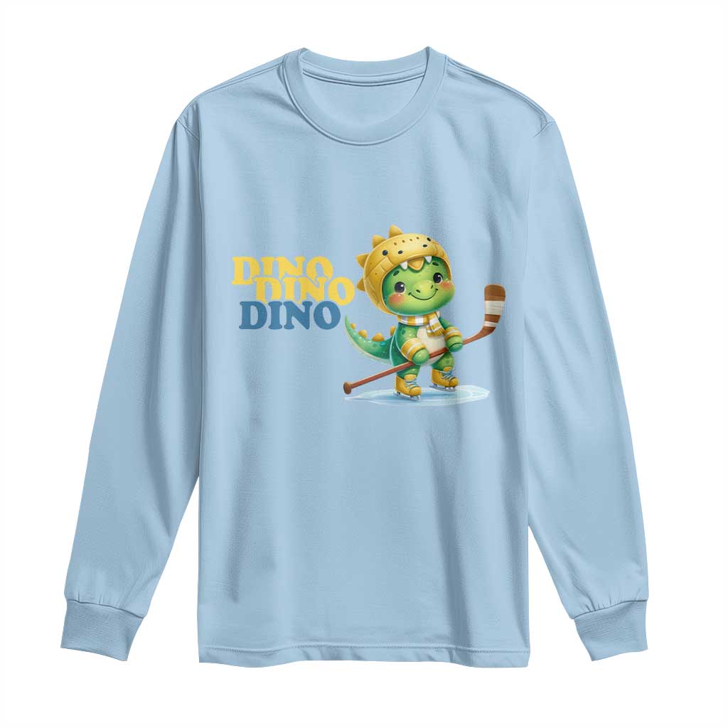 Funny Dinosaur Playing Ice Hockey Long Sleeve Shirt Gift For Dino Lovers TS12 Light Blue Print Your Wear