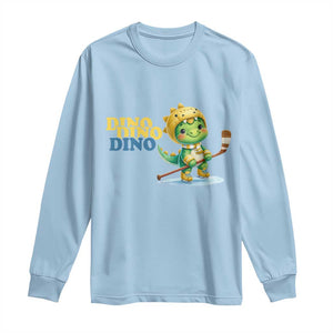 Funny Dinosaur Playing Ice Hockey Long Sleeve Shirt Gift For Dino Lovers TS12 Light Blue Print Your Wear