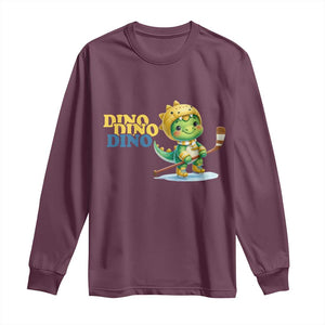 Funny Dinosaur Playing Ice Hockey Long Sleeve Shirt Gift For Dino Lovers TS12 Maroon Print Your Wear