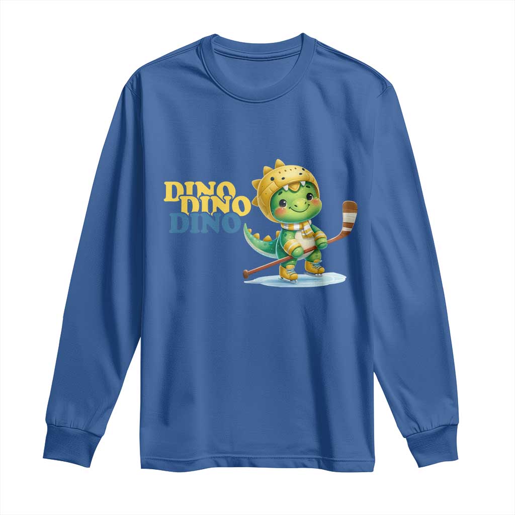 Funny Dinosaur Playing Ice Hockey Long Sleeve Shirt Gift For Dino Lovers TS12 Royal Blue Print Your Wear