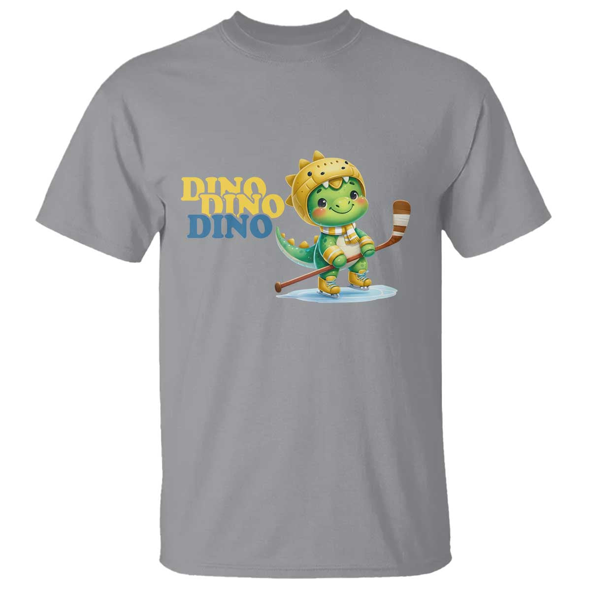 Funny Dinosaur Playing Ice Hockey T Shirt Gift For Dino Lovers TS12 Sport Gray Print Your Wear