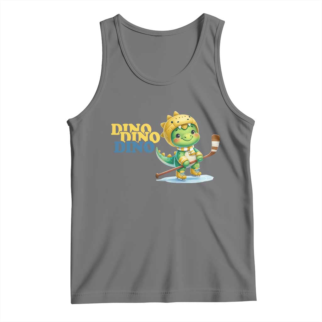 Funny Dinosaur Playing Ice Hockey Tank Top Gift For Dino Lovers TS12 Black Heather Print Your Wear