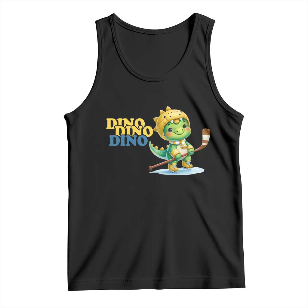 Funny Dinosaur Playing Ice Hockey Tank Top Gift For Dino Lovers TS12 Black Print Your Wear