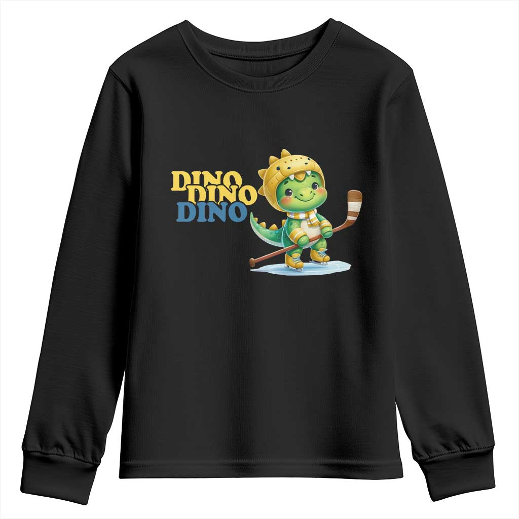 Funny Dinosaur Playing Ice Hockey Youth Sweatshirt Gift For Dino Lovers TS12 Black Print Your Wear