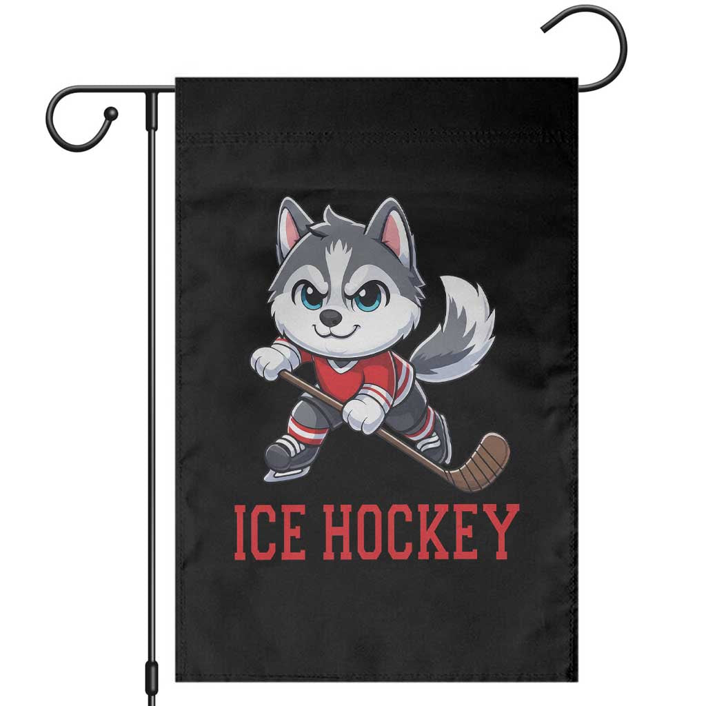 Funny Husky Playing Ice Hockey Garden Flag Gift For Dog Lovers TS12 Black Print Your Wear