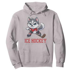 Funny Husky Playing Ice Hockey Hoodie Gift For Dog Lovers TS12 Ice Gray Print Your Wear