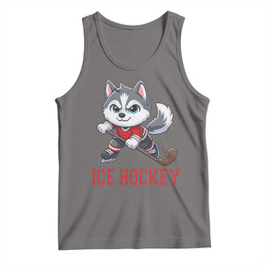 Funny Husky Playing Ice Hockey Tank Top Gift For Dog Lovers TS12 Deep Heather Print Your Wear