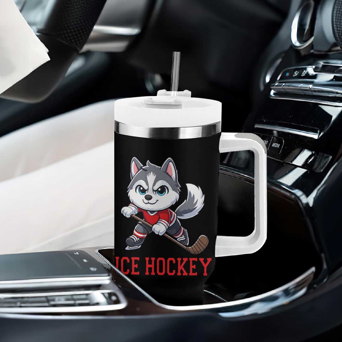 Funny Husky Playing Ice Hockey Tumbler With Handle Gift For Dog Lovers TS12 Print Your Wear