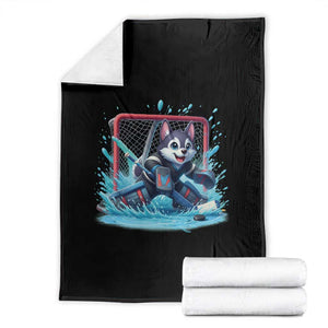 Siberian Husky Ice Hockey Player Throw Blanket Funny Goalie Gift TS12 Black Print Your Wear