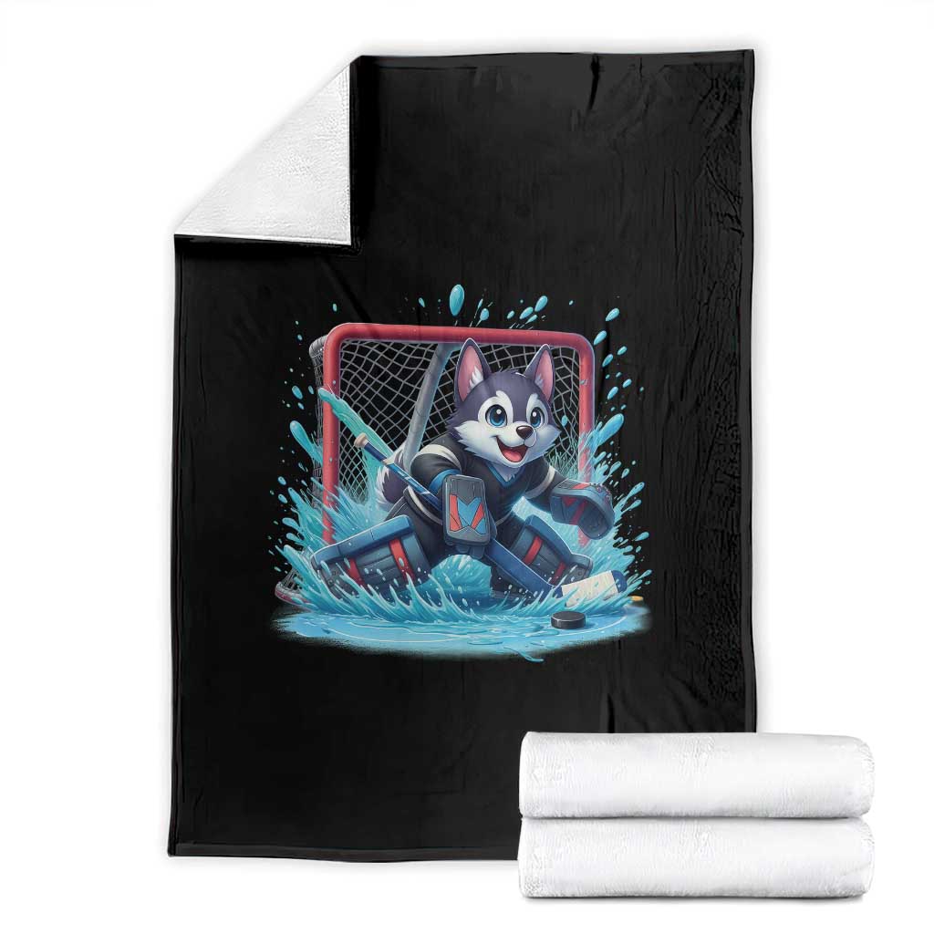 Siberian Husky Ice Hockey Player Throw Blanket Funny Goalie Gift TS12 Black Print Your Wear