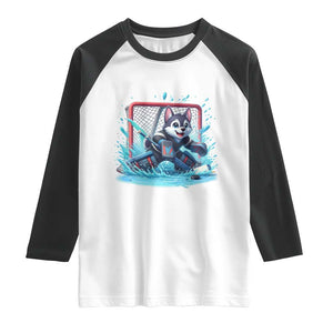 Siberian Husky Ice Hockey Player Raglan Shirt Funny Goalie Gift TS12 White Black Print Your Wear