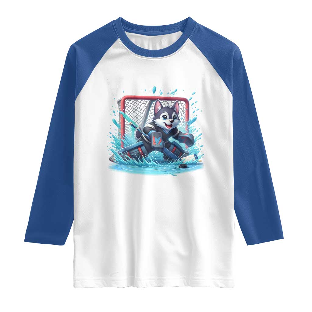 Siberian Husky Ice Hockey Player Raglan Shirt Funny Goalie Gift TS12 White Royal Print Your Wear
