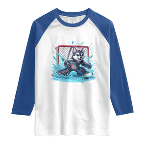 Siberian Husky Ice Hockey Player Raglan Shirt Funny Goalie Gift TS12 White Royal Print Your Wear