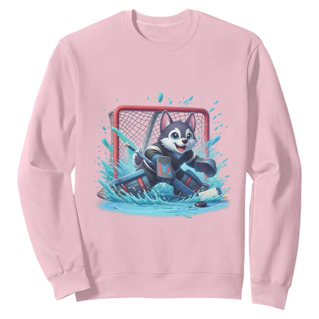 Siberian Husky Ice Hockey Player Sweatshirt Funny Goalie Gift TS12 Light Pink Print Your Wear