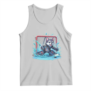 Siberian Husky Ice Hockey Player Tank Top Funny Goalie Gift TS12 Ash Print Your Wear