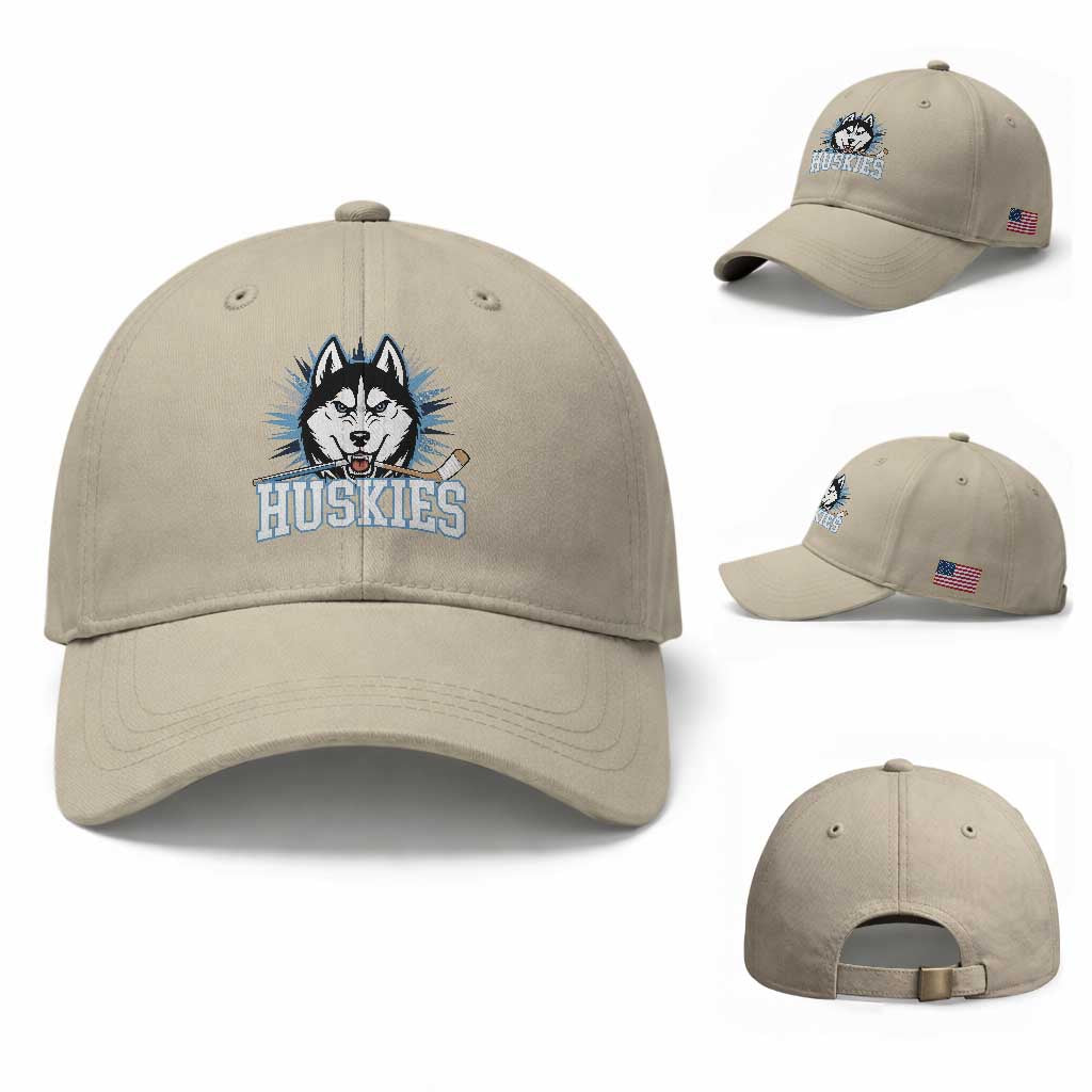 Cool Siberian Husky Ice Hockey Baseball Cap Gift For Dog Lovers TS12 Baseball Cap Universal Fit Beige Print Your Wear