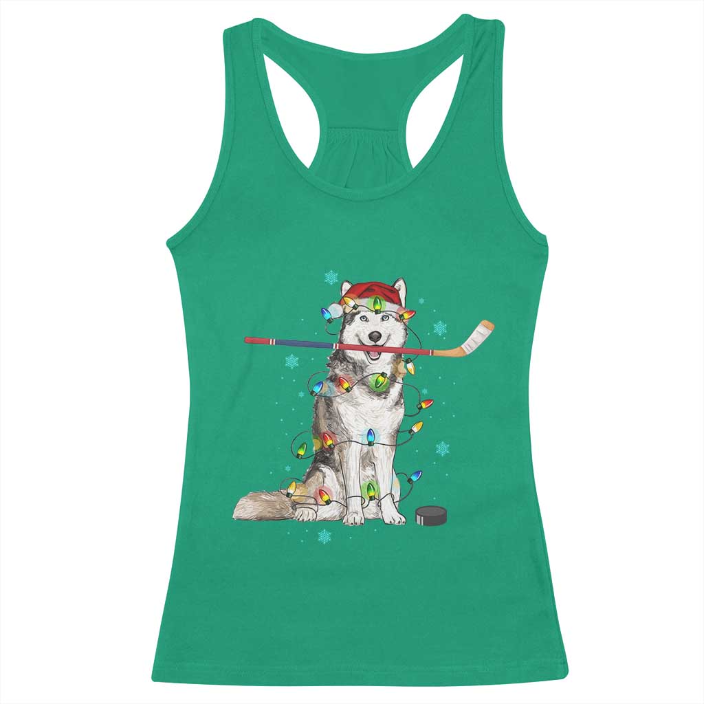 Funny Christmas Husky Ice Hockey Player Holiday Gift Racerback Tank Top TS12 Irish Green Print Your Wear