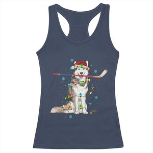 Funny Christmas Husky Ice Hockey Player Holiday Gift Racerback Tank Top TS12 Navy Print Your Wear