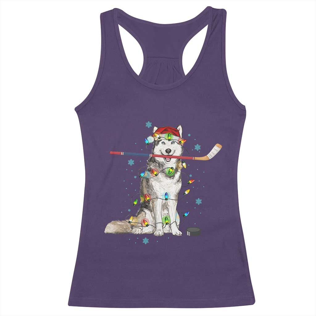 Funny Christmas Husky Ice Hockey Player Holiday Gift Racerback Tank Top TS12 Purple Print Your Wear