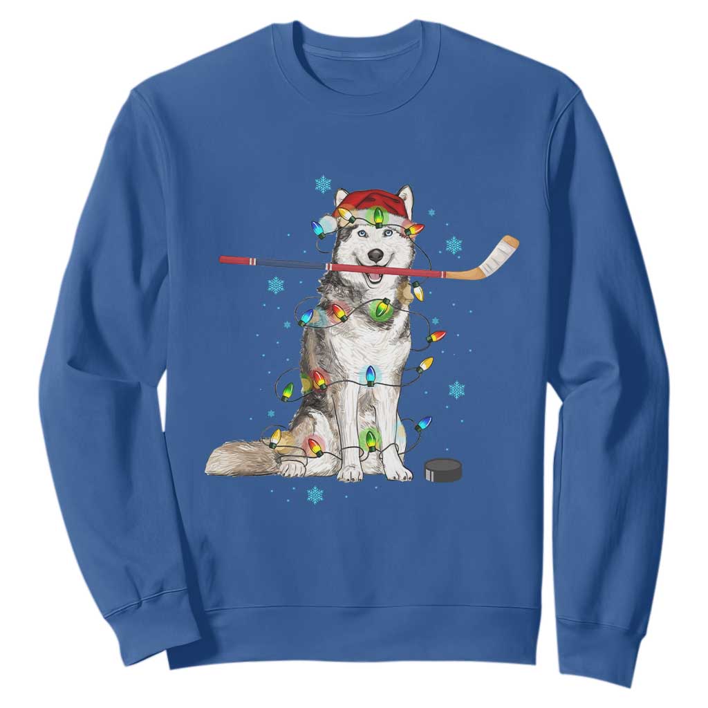 Funny Christmas Husky Ice Hockey Player Holiday Gift Sweatshirt TS12 Royal Blue Print Your Wear