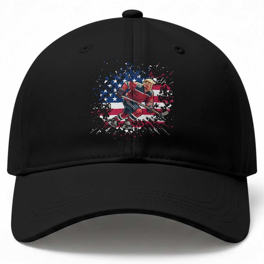 Funny Trump Playing Ice Hockey Baseball Cap Funny Patriotic Gift TS12 Print Your Wear