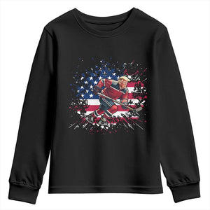 Funny Trump Playing Ice Hockey Youth Sweatshirt Funny Patriotic Gift TS12 Black Print Your Wear