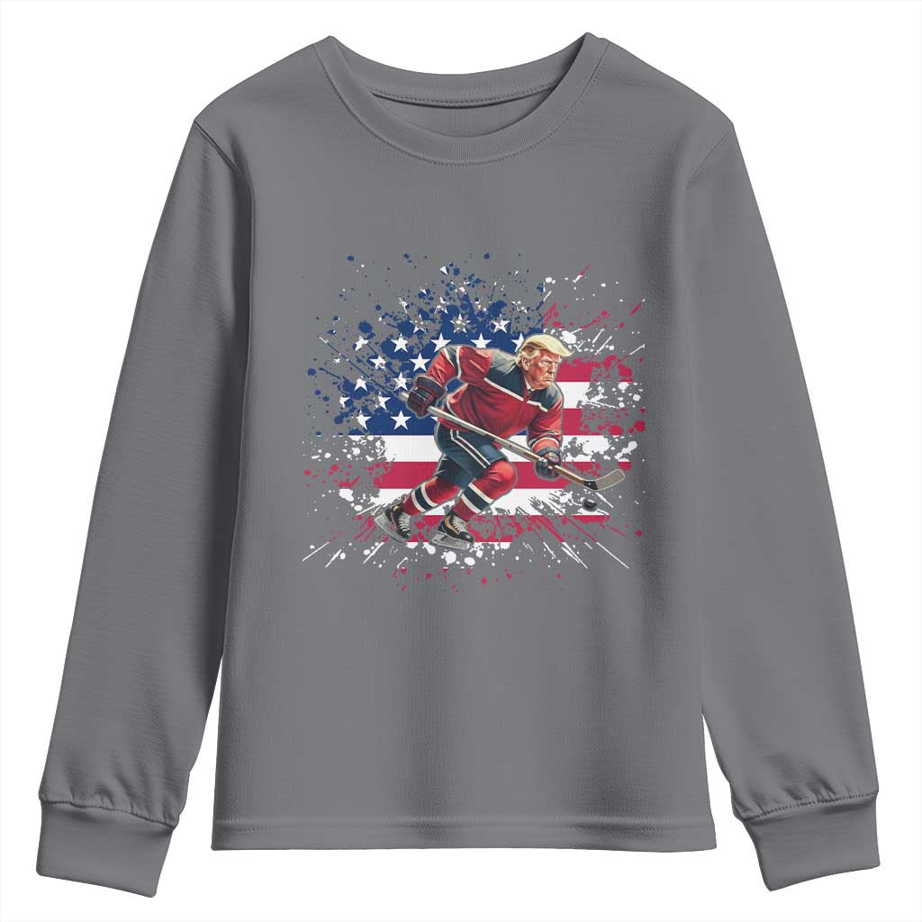 Funny Trump Playing Ice Hockey Youth Sweatshirt Funny Patriotic Gift TS12 Charcoal Print Your Wear