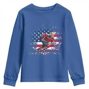 Funny Trump Playing Ice Hockey Youth Sweatshirt Funny Patriotic Gift TS12 Royal Blue Print Your Wear