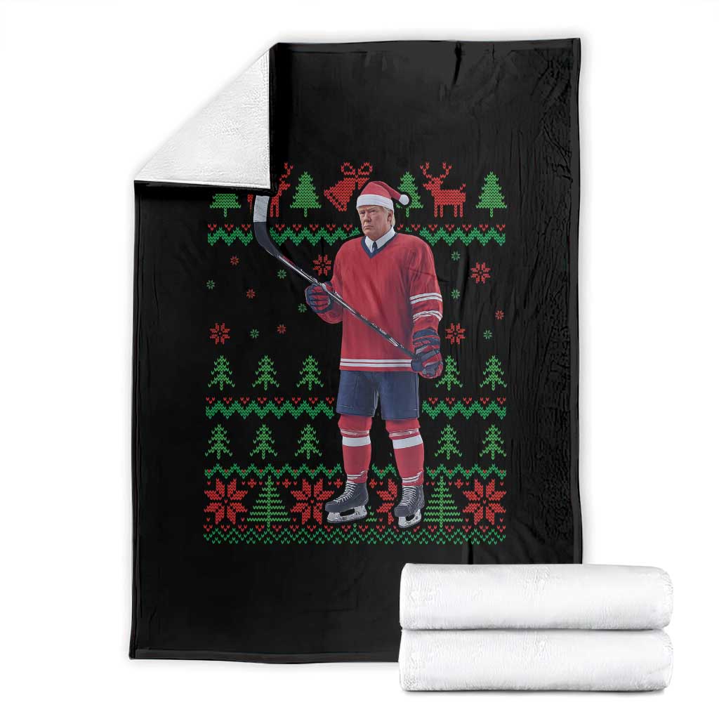 Trump Playing Ice Hockey Throw Blanket Funny Ugly Christmas Sweater Gift TS12 Black Print Your Wear