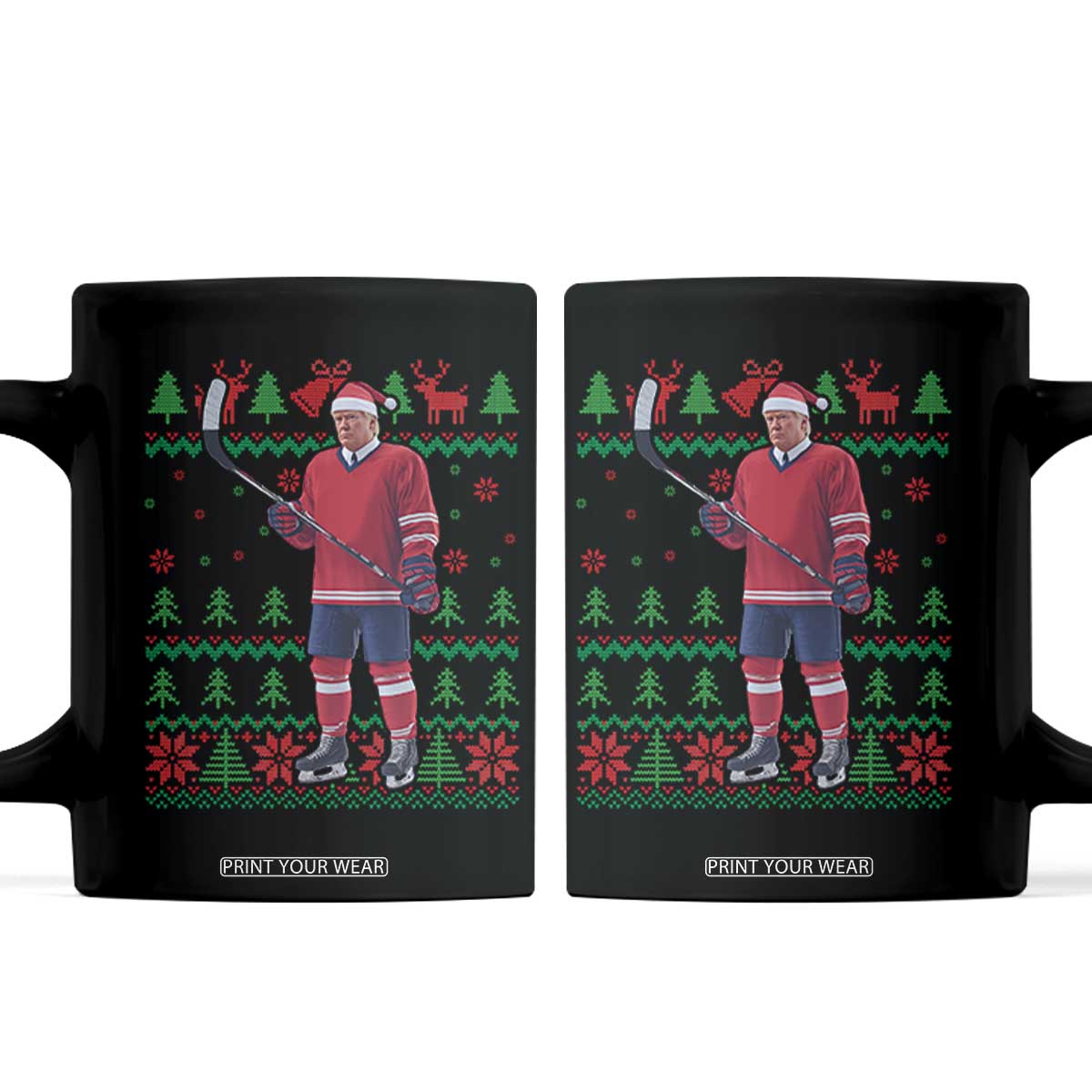 Trump Playing Ice Hockey Coffee Mug Funny Ugly Christmas Sweater Gift TS12 Black Print Your Wear