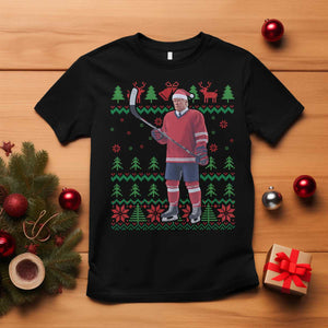 Trump Playing Ice Hockey T Shirt Funny Ugly Christmas Sweater Gift TS12 Black Print Your Wear