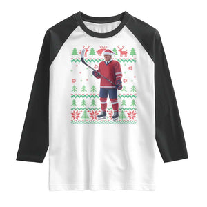 Trump Playing Ice Hockey Raglan Shirt Funny Ugly Christmas Sweater Gift TS12 White Black Print Your Wear