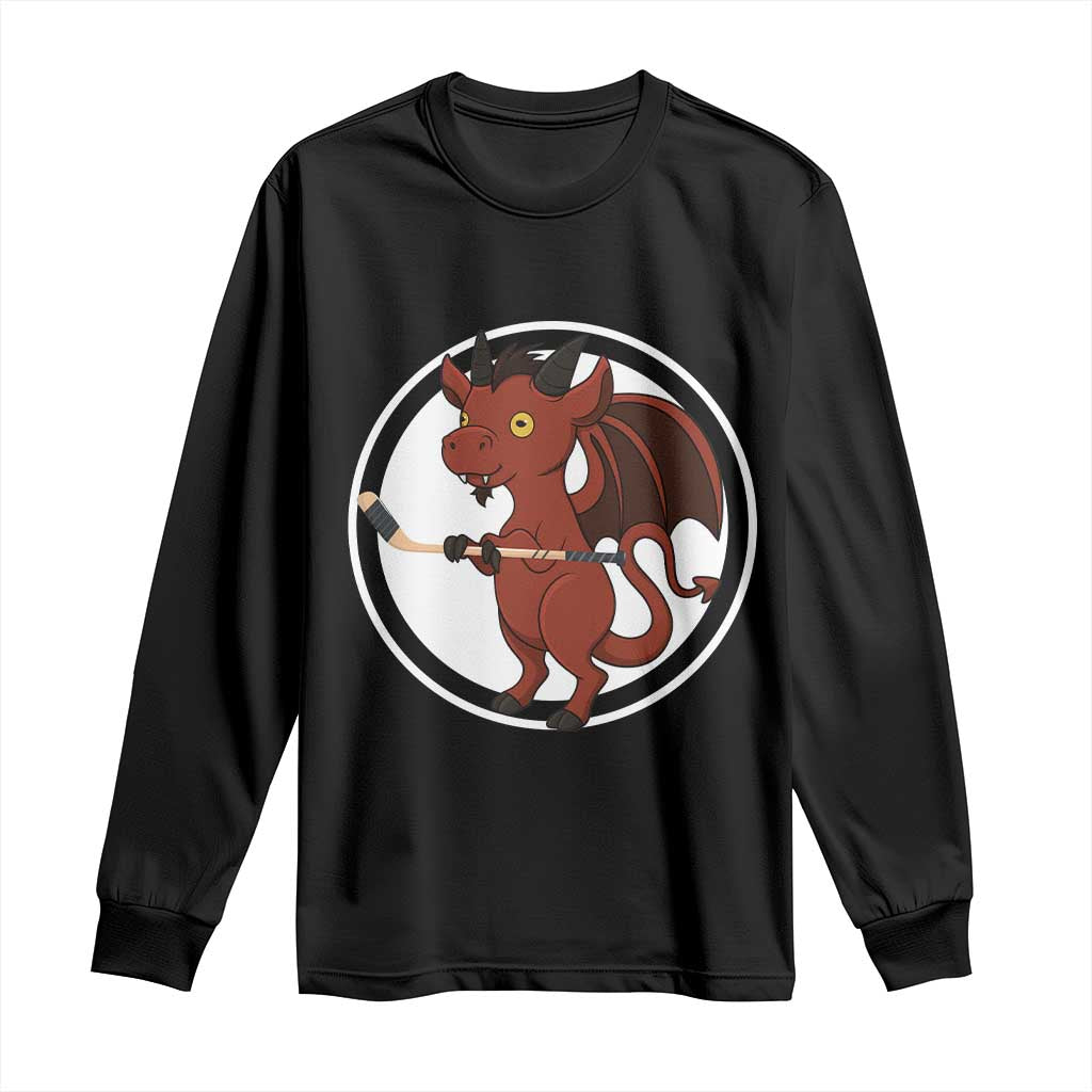 Funny Cryptid Sports Gift Long Sleeve Shirt Jersey Devil Playing Ice Hockey TS12 Black Print Your Wear