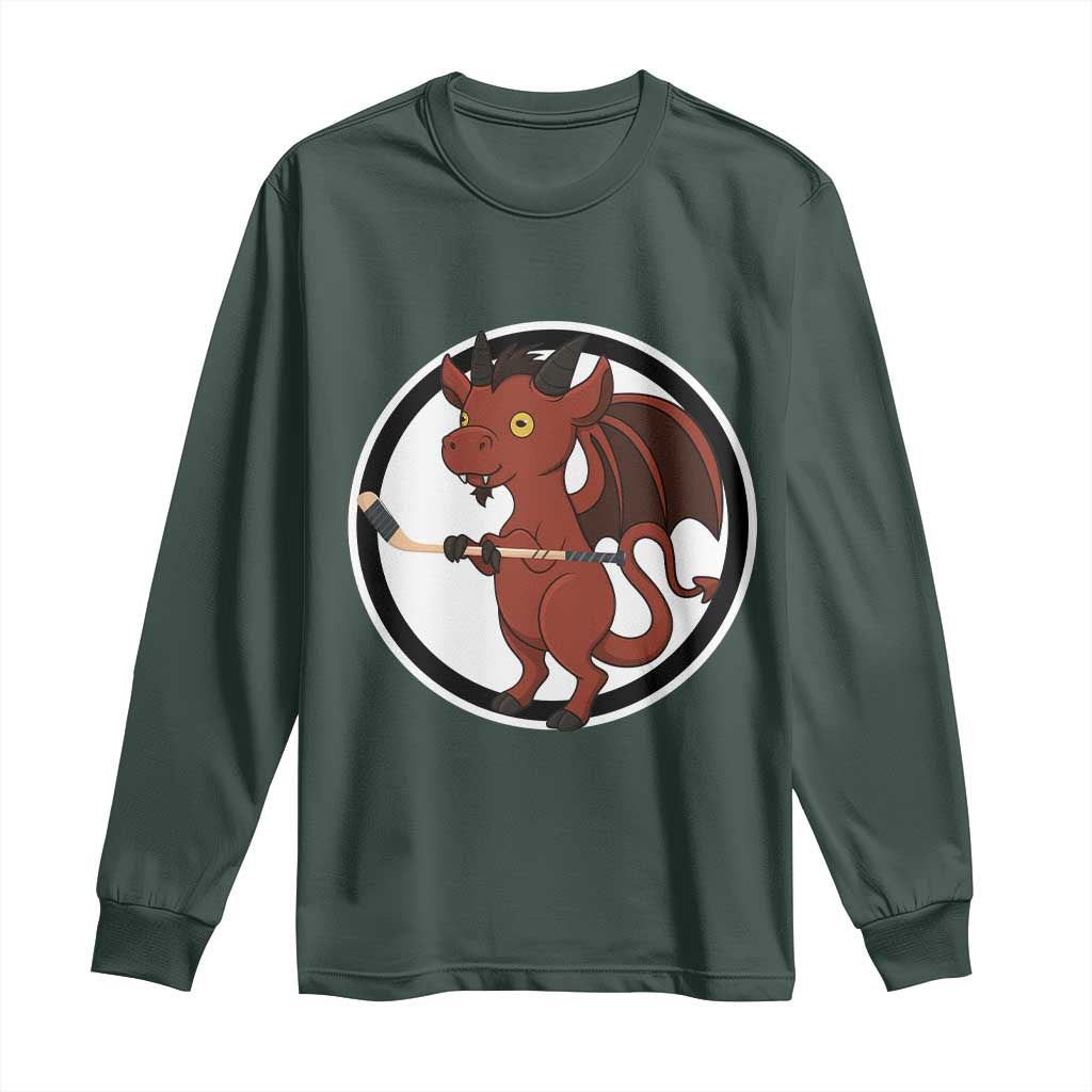 Funny Cryptid Sports Gift Long Sleeve Shirt Jersey Devil Playing Ice Hockey TS12 Dark Forest Green Print Your Wear