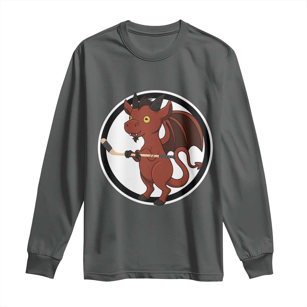Funny Cryptid Sports Gift Long Sleeve Shirt Jersey Devil Playing Ice Hockey TS12 Dark Heather Print Your Wear