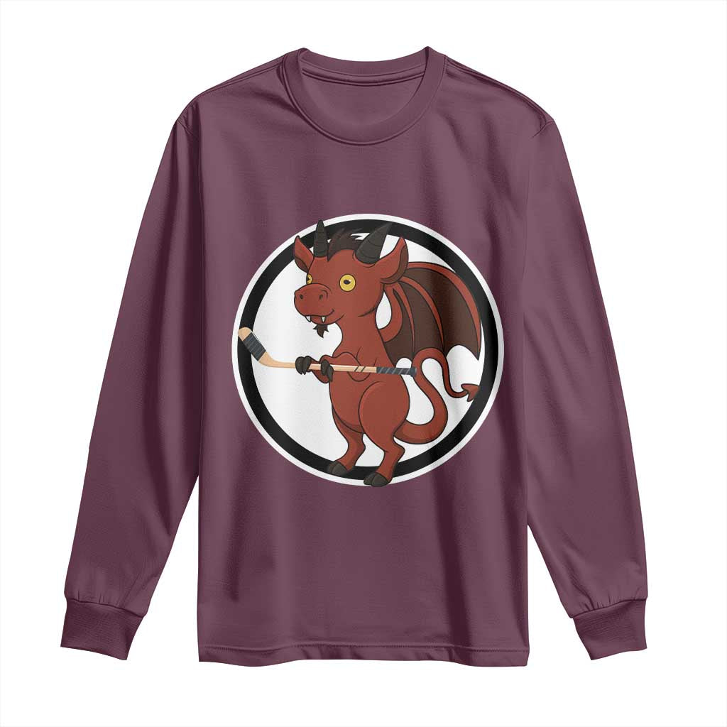Funny Cryptid Sports Gift Long Sleeve Shirt Jersey Devil Playing Ice Hockey TS12 Maroon Print Your Wear