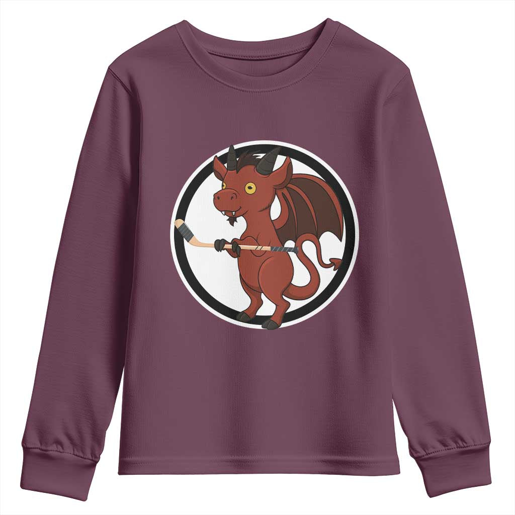 Funny Cryptid Sports Gift Youth Sweatshirt Jersey Devil Playing Ice Hockey TS12 Maroon Print Your Wear