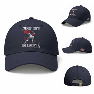 Pine Barrens New Jersey Devil Baseball Cap Gothic Horror Ice Hockey Gift TS12 Baseball Cap Universal Fit Navy Print Your Wear