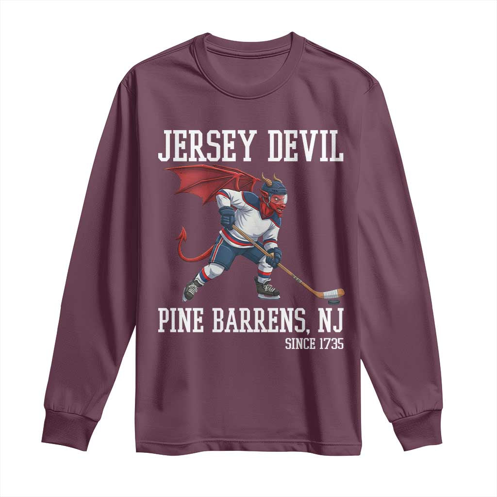 Pine Barrens New Jersey Devil Long Sleeve Shirt Gothic Horror Ice Hockey Gift TS12 Maroon Print Your Wear